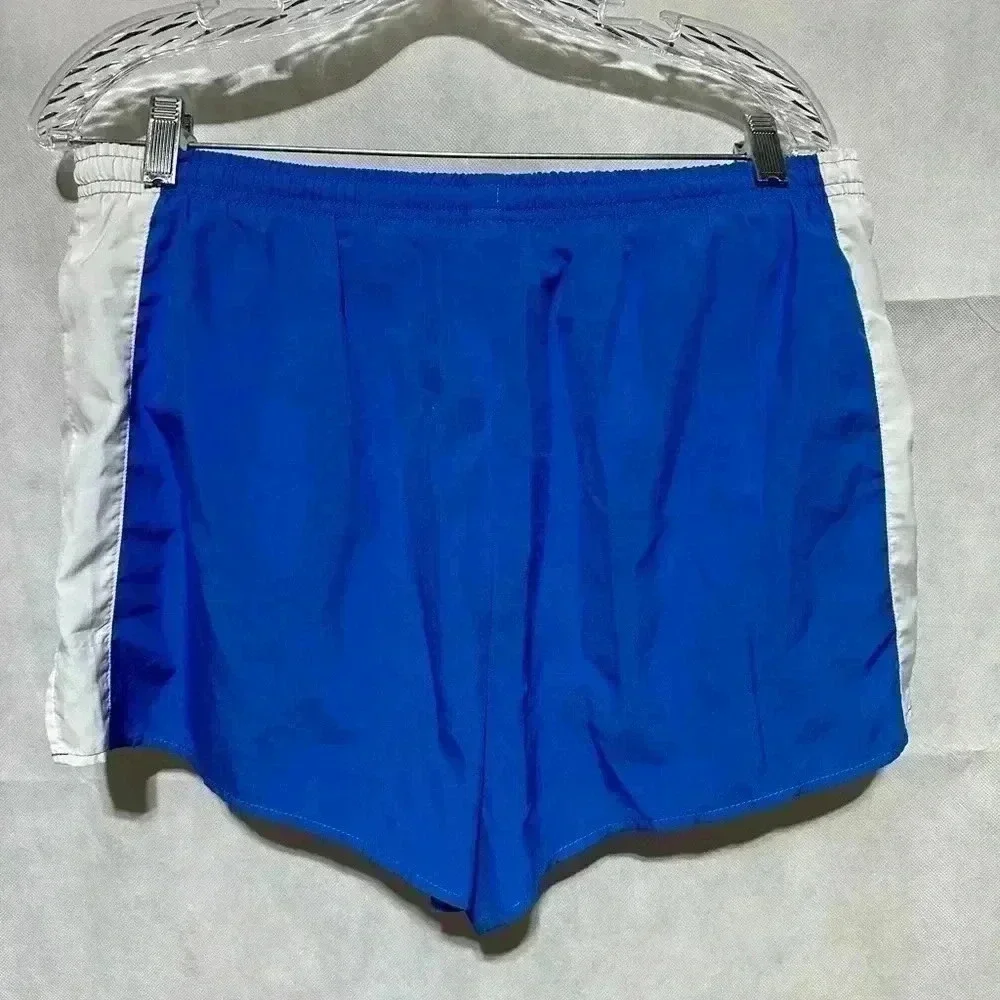 Women’s Nike Dri-Fit Running Shorts Blue White Sz Medium Neon Swoosh Logo Lined